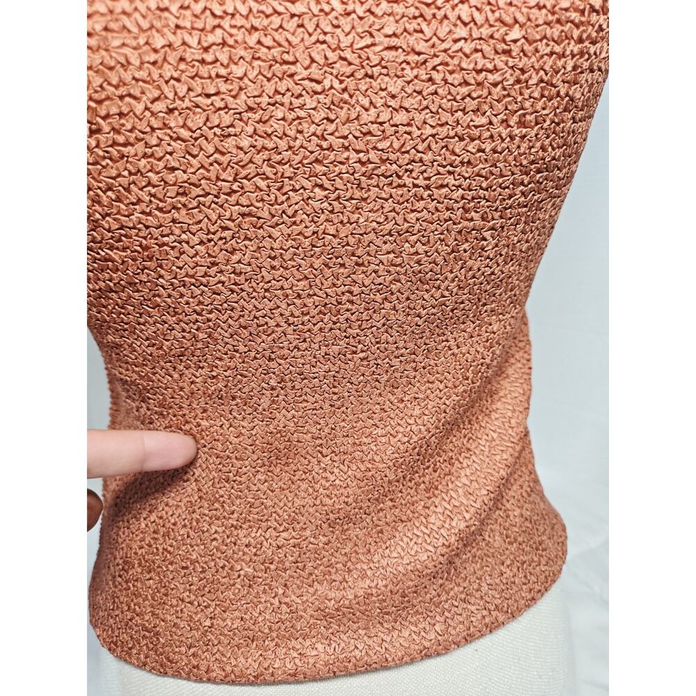 Popcorn Crinkle Tank Top Burnk Orange Boho Indie Stretch Sleeveless M 90's - Picture 5 of 9